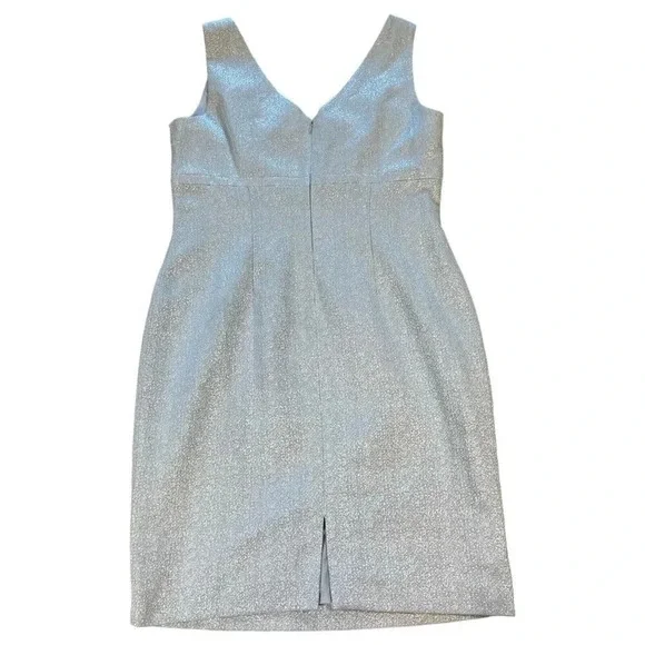Tahari Metallic Silver Tweed Cocktail Dress Knee Length Party Sleeveless Size 14 - Picture 3 of 6